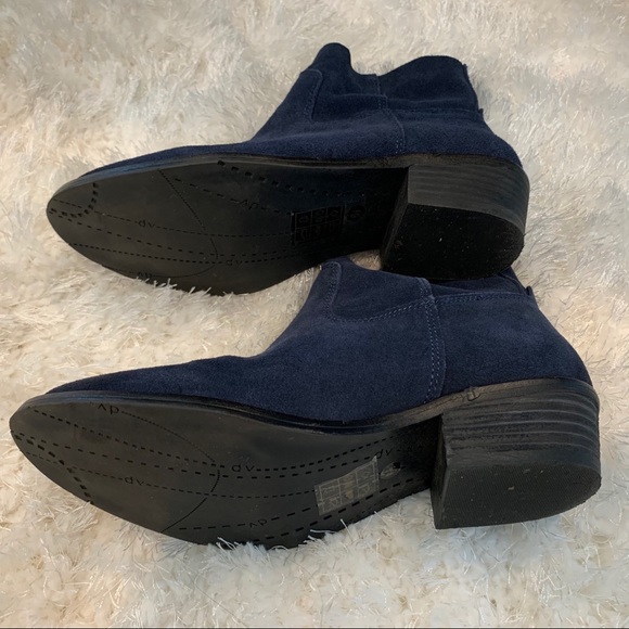 Navy Blue Suede Ankle Booties - Picture 4 of 4